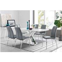 FurnitureboxUK Atlanta Modern Rectangle Chrome Metal High Gloss White Dining Table And 6 Isco Chairs Set in Grey