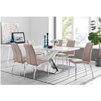 FurnitureboxUK Atlanta Modern Rectangle Chrome Metal High Gloss White Dining Table And 6 Isco Chairs Set in Beige