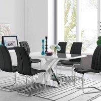 FurnitureboxUK Atlanta Modern Rectangle Chrome Metal High Gloss White Dining Table And 6 Murano Chairs Set in Black