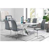 FurnitureboxUK Atlanta Modern Rectangle Chrome Metal High Gloss White Dining Table And 6 Murano Chairs Set in Grey