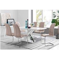 FurnitureboxUK Atlanta Modern Rectangle Chrome Metal High Gloss White Dining Table And 6 Murano Chairs Set in Beige