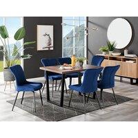 FurnitureboxUK Kylo Large Brown Wood Effect Dining Table & 6 Nora Black Leg Velvet Chairs in Blue