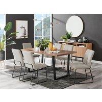 FurnitureboxUK Kylo Large Brown Wood Effect Dining Table & 6 Cream Halleyy Fabric Chairs in Taupe