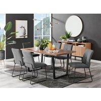 FurnitureboxUK Kylo Large Brown Wood Effect Dining Table & 6 Cream Halleyy Fabric Chairs in Dark Grey