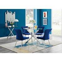FurnitureboxUK Novara Round Glass Dining Table & 4 Nora Silver Leg Chairs in Blue