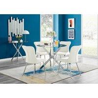 FurnitureboxUK Novara Round Glass Dining Table & 4 Nora Silver Leg Chairs in Cream