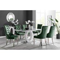 FurnitureboxUK Giovani 6-Seater Grey Glass Dining Table and 6 Belgravia Velvet Dining Chairs in Green