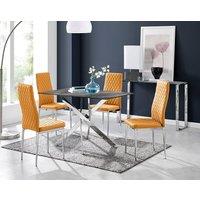 FurnitureboxUK Leonardo Grey Glass Marble Effect Silver Leg Table & 4 Milan Chrome Leg Chairs in Mustard