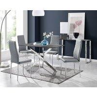 FurnitureboxUK Leonardo Grey Glass Marble Effect Silver Leg Table & 4 Milan Chrome Leg Chairs
