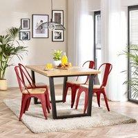 FurnitureboxUK 4 Seater Wood Dining Table - Cotswold 'Oak' Herringbone Dining Table & 4 White Colton Wooden Seat Metal Chairs in Red