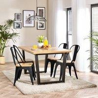 FurnitureboxUK 4 Seater Wood Dining Table - Cotswold 'Oak' Herringbone Dining Table & 4 White Colton Wooden Seat Metal Chairs in Black