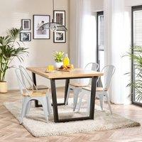 FurnitureboxUK 4 Seater Wood Dining Table - Cotswold 'Oak' Herringbone Dining Table & 4 White Colton Wooden Seat Metal Chairs