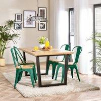 FurnitureboxUK 4 Seater Wood Dining Table - Cotswold 'Oak' Herringbone Dining Table & 4 White Colton Wooden Seat Metal Chairs in Green