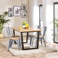 FurnitureboxUK 4 Seater Wood Dining Table - Cotswold 'Oak' Herringbone Dining Table & 4 White Colton Wooden Seat Metal Chairs in Grey