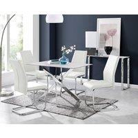 FurnitureboxUK Leonardo White Glass Marble Effect Silver Leg Table & 4 Lorenzo Chairs