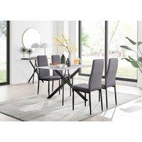 FurnitureboxUK Leonardo White Glass Marble Effect Black Leg Table & 4 Velvet Milan Black Leg Chairs in Grey