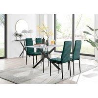 FurnitureboxUK Leonardo White Glass Marble Effect Black Leg Table & 4 Velvet Milan Black Leg Chairs in Green