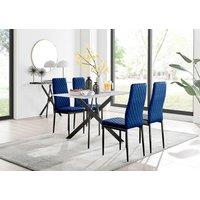 FurnitureboxUK Leonardo White Glass Marble Effect Black Leg Table & 4 Velvet Milan Black Leg Chairs in Navy