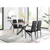 FurnitureboxUK Leonardo White Glass Marble Effect Black Leg Table & 4 Velvet Milan Black Leg Chairs