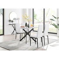 FurnitureboxUK Leonardo White Glass Marble Effect Black Leg Table & 4 Milan Black Leg Chairs
