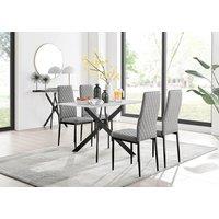 FurnitureboxUK Leonardo White Glass Marble Effect Black Leg Table & 4 Milan Black Leg Chairs in Grey