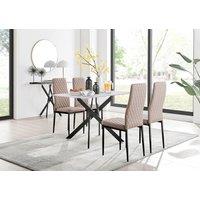FurnitureboxUK Leonardo White Glass Marble Effect Black Leg Table & 4 Milan Black Leg Chairs in Beige