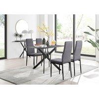 FurnitureboxUK Leonardo Grey Glass Marble Effect Black Leg Table & 4 Velvet Milan Black Leg Chairs