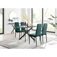 FurnitureboxUK Leonardo Grey Glass Marble Effect Black Leg Table & 4 Velvet Milan Black Leg Chairs in Green