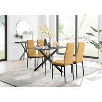 FurnitureboxUK Leonardo Grey Glass Marble Effect Black Leg Table & 4 Velvet Milan Black Leg Chairs in Mustard