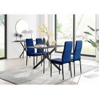 FurnitureboxUK Leonardo Grey Glass Marble Effect Black Leg Table & 4 Velvet Milan Black Leg Chairs in Navy