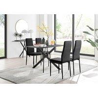 FurnitureboxUK Leonardo Grey Glass Marble Effect Black Leg Table & 4 Velvet Milan Black Leg Chairs