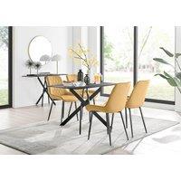 FurnitureboxUK Leonardo Grey Glass Marble Effect Black Leg Table & 4 Pesaro Black Leg Chairs in Mustard