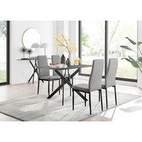 FurnitureboxUK Leonardo Grey Glass Marble Effect Black Leg Table & 4 Milan Black Leg Chairs