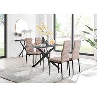 FurnitureboxUK Leonardo Grey Glass Marble Effect Black Leg Table & 4 Milan Black Leg Chairs in Beige