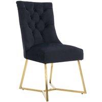 Life Interiors Single Ambra Modern Velvet Dining Chair with Gold Legs, Ring Handle & Tufted Back in Black