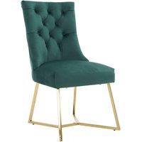 Life Interiors Single Ambra Modern Velvet Dining Chair with Gold Legs, Ring Handle & Tufted Back in Green