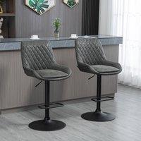 HOMCOM Adjustable Bar Stools Set of 2, Retro Swivel Kitchen Stool with Back, Footrest in Grey