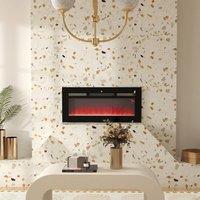 HOMCOM 102cm Electric Fireplace Recessed and Wall Mounted Electric Fire Black