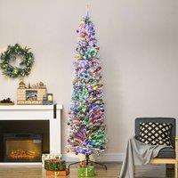 HOMCOM 7.5' Artificial Christmas Tree with Flocked Tips, LED Lights, Decoration