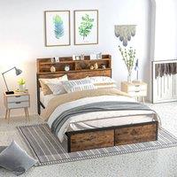 HOMCOM Bed Frame with Storage Headboard and Under Bed Storage in Brown | Size: Single