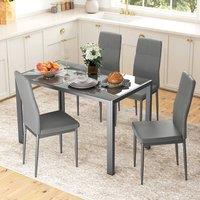 HOMCOM 5 Piece Kitchen Dining Set Glass Top Table 4 PU Leather Chairs Dinette in Grey
