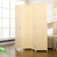 HOMCOM 4 Panel Room Divider 170cm Folding Privacy Screen with Pine Wood Frame in Light Brown