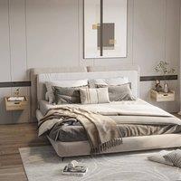 HOMCOM Floating Bedside Table Set of 2 Nightstand with Drawer for Bedroom in Light Brown