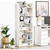 HOMCOM 6 Tier Bookshelf Modern Bookcase with 11 Open Shelves in White