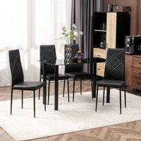 HOMCOM Dining Table and Chairs Set 4 with Padded Seat and Tempered Glass in Black