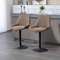 HOMCOM Bar Stools Set of 2, Adjustable Bar Chairs 360 Degree Swivel Coffee in Brown