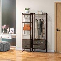 HOMCOM Industrial Bookshelf 4 Tier Shelving Unit with 2 Fabric Drawers in Brown