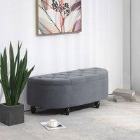 HOMCOM Storage Ottoman Bench Tufted Upholstered Footrest Stool w/ Wood Legs in Dark Grey