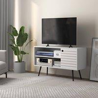 HOMCOM TV Stand Cabinet for TVs, TV Unit with Open Shelves, Soft-close Door and Cable Holes, Entertainment Unit for Living Room in White | Size: large