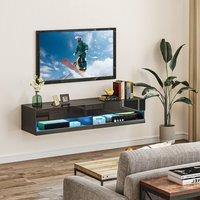 HOMCOM Floating TV Unit Stand Wall Mount TV Cabinet with Storage LED Lights in Black